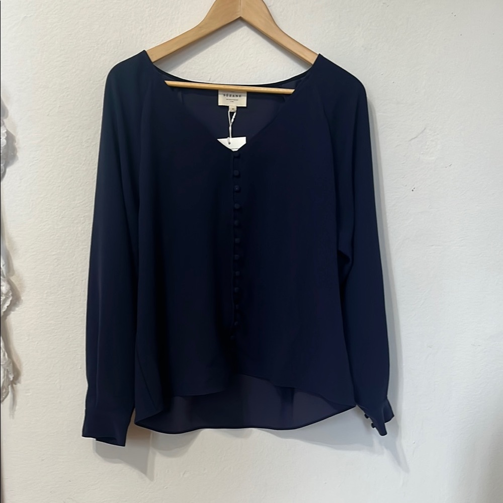 Sezane Navy Blue  Buttoned Long Sleeve Blouse